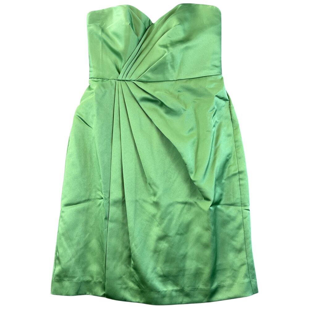 David’s Bridal F15103 Green Strapless Satin Pleated Cocktail Dress Size 4